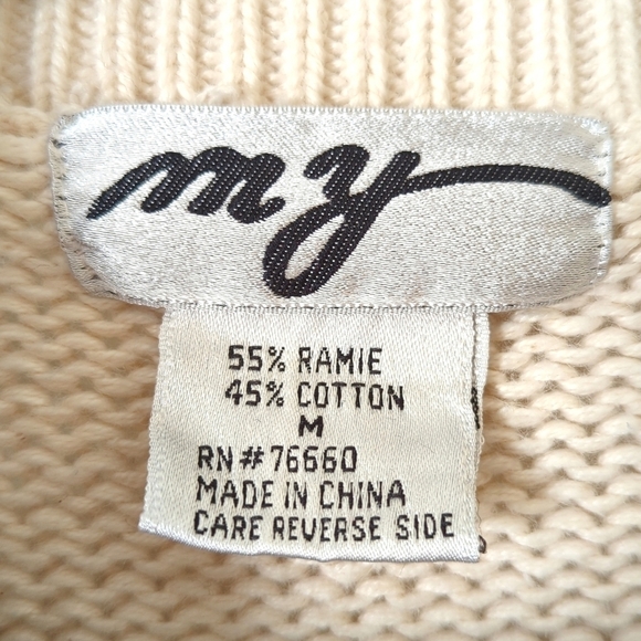 My 90's Vintage Funky Multicolored Abstract Knit Chunky Crewneck Sweater Cream M - Picture 5 of 12